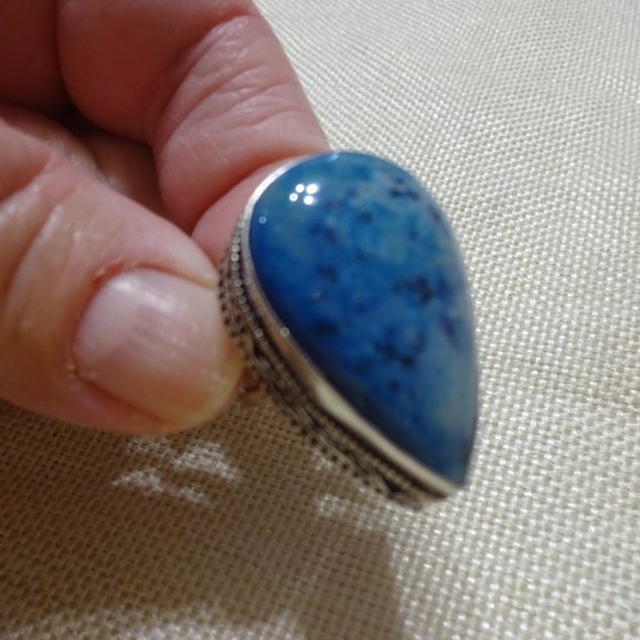 Beautiful "BLUE DENDRITE OPAL" Handmade Sterling Ring Size 6.5 #660B - Picture 4 of 4